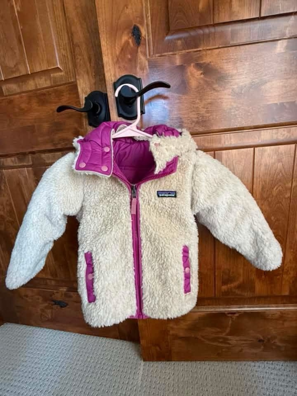 Patagonia Kids Cream Sherpa Jacket with Pink Accents